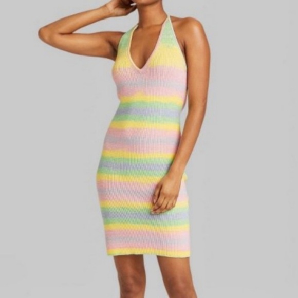 Wild fable pastel rainbow sweater halter dress - Picture 1 of 5